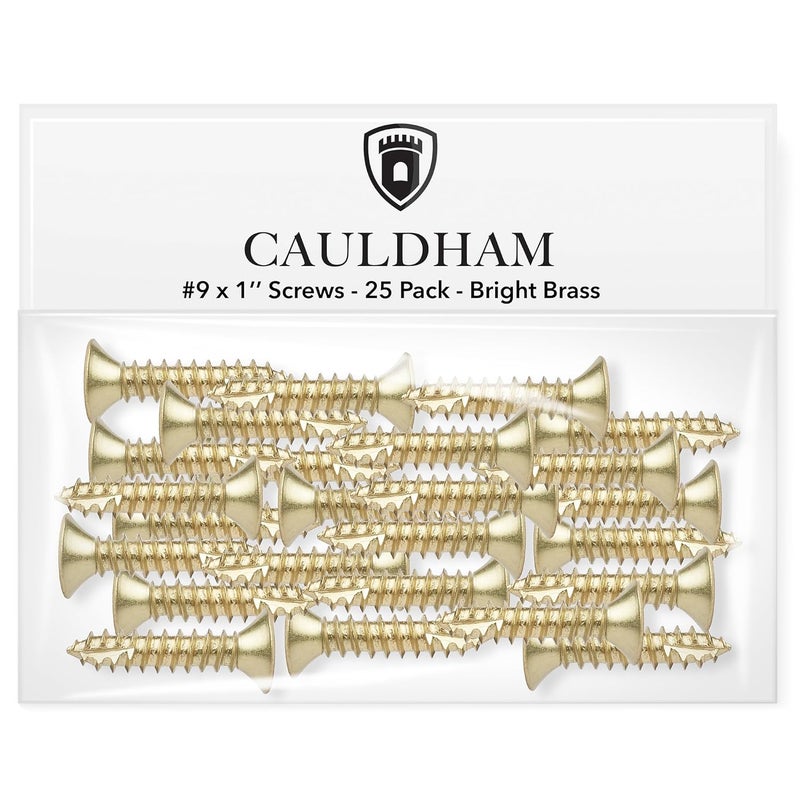 CAULDHAM Bright Brass Wood Screws #9 x 1 Inch for Door Hinges - 25 Pack - Image 2